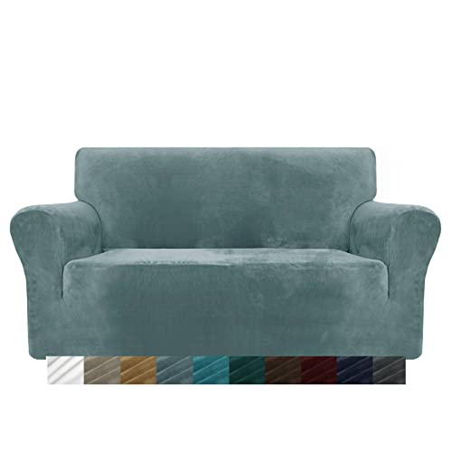 MAXIJIN Housse de canapé de protection en velours épais super extensible et antidérapant pour animaux domestiques 2 places Bleu pâle