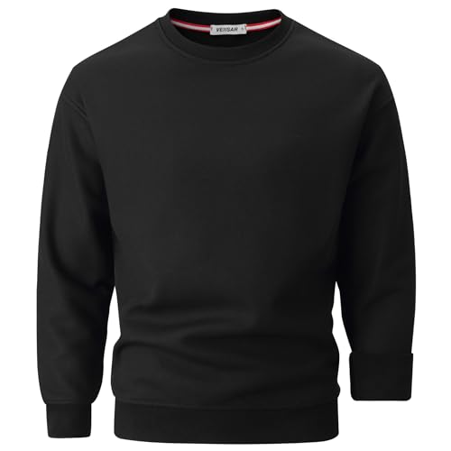 VEIISAR Herren Heavy Weight Pullover mit Rundhalsausschnitt 410g Warmes Sweatshirt für Herbst & Winter - Dickes Fleece-Innenfutter (Black L)