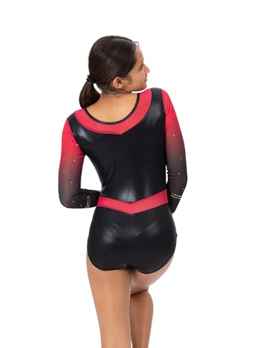 Image of IKAANYA Girls or Women Full Sleeves Rhinestones Leotard - Ideal for Gymnastics, Dance, Yoga, Acrobatics or Performance (Toddlers, Kids, Adults)