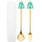 Petites cuillères pour le dessert : le kit de couverts de noël, fabriqué en acier inoxydable robuste et résistant, est antirouille. kit cuillère et fourchette en métal