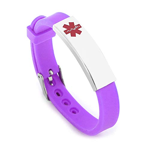 BAIYI Medical Alert ID Bracelets Rubber Wristband Purple for Women
