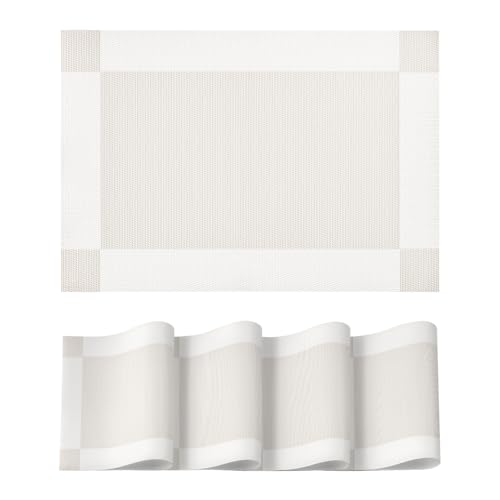 Artoid Mode Lot de 4 sets de table en vinyle tissé croisé beige, antidérapants et lavables en...