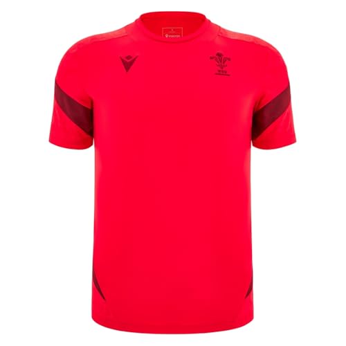 Macron Mens Wales Rugby Training Shirt 2025 Adults Short Red M