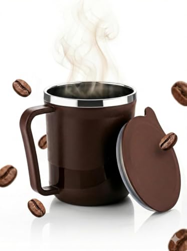 Image of XMART India Insulated Stainless Steel Coffee Mug with Lid - 300ml Double Wall Tea & Milk Mug for Travel, Home, Office, Restaurant Stylish, Leakproof, Drinkware Gifts for Woman,Man (1, Brown)