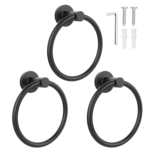 SetSail Towel Holder for Bathroom Wall Matte Black Towel Ring, 3 Packs