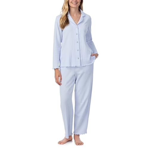Carole Hochman Women's 2-Piece Cotton Pointelle Pajama Set, Long Sleeve Top & Pant Bottom with Adjustable Waist