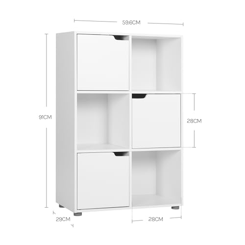 WOLTU Bücherregal, für Arbeitszimmer Schlafzimmer & Wohnzimmer, Bücherschrank mit 3 Türen und 6 Fächer, Aufbewahrungregal, 59,6 x 91 x 29 cm (B x H x T)