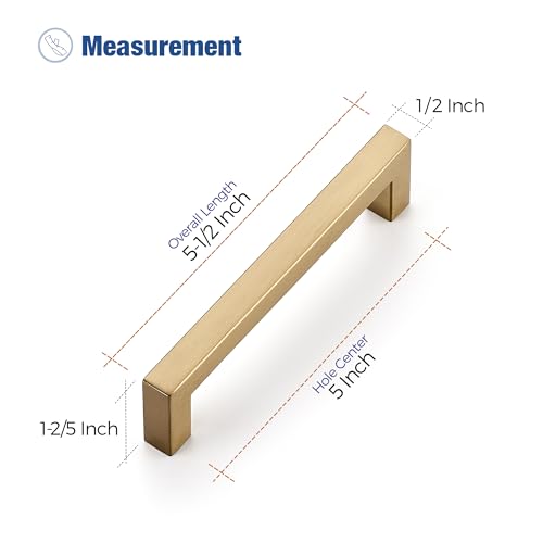 Image of Ravinte 5 Pack Champagne Bronze Cabinet Handles 5 Inch Hole Center Stainless Steel Kitchen Square Cabinet Pulls for Dresser Drawer Cupboard Handles with Screwdriver