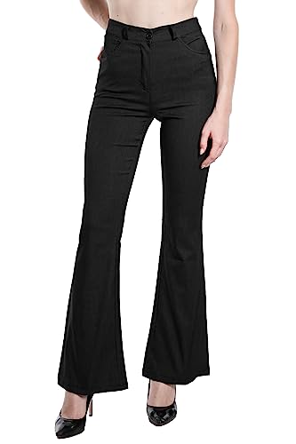 Laphilo 3050 Femme Jean Évasé Effet Stretch Taille Haute Skinny Push Up Paw Elephant Bell Denim Slim Fit Pantalon, Noir, S