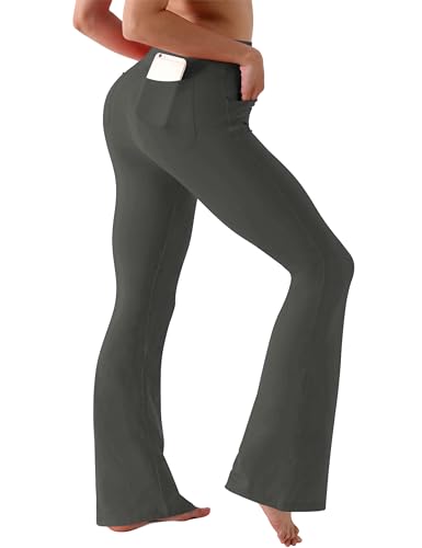 Image of BUBBLELIME 29 inch /31 inch /33 inch /35 inch /37 inch Women High Waist Bootlegs Yoga Pants Tummy Control Bootcut Workout Flared Out Pockets