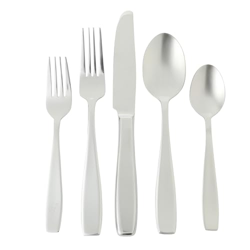 Image of Gibson Home Castleford Flatware Utsensil Set, 20-Piece Stainless Steel Silverware Service for 4 - Modern Polished Finish