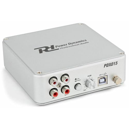 PDX015 Power Dynamics - Interface d'Enregistrement Vinyles, Alimentation USB, Entrée et Sortie RCA, Correction RIAA Haute Qualité, Boitier Solide, Avec...
