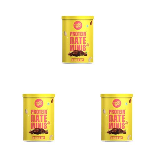 Image of Yogabar Protein Date Minis Bites Choco Dip - 1.8g Protein Each - Made with Dates, Almonds, Cashews, Pista - 200g Pack (10 x 20g) (Pack of 3)