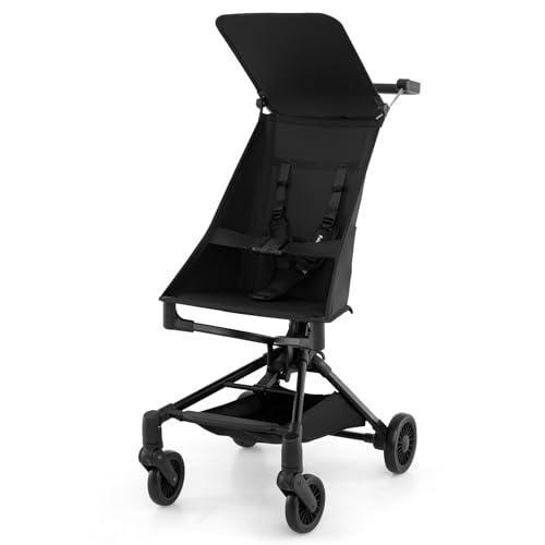 BABY JOY Lightweight Stroller, Compact Travel Stroller for Airplane with Easy One-Hand Fold, Adjustable Canopy, Storage Basket & All-Terrain Wheels for Toddlers 6-36 Months (Black)