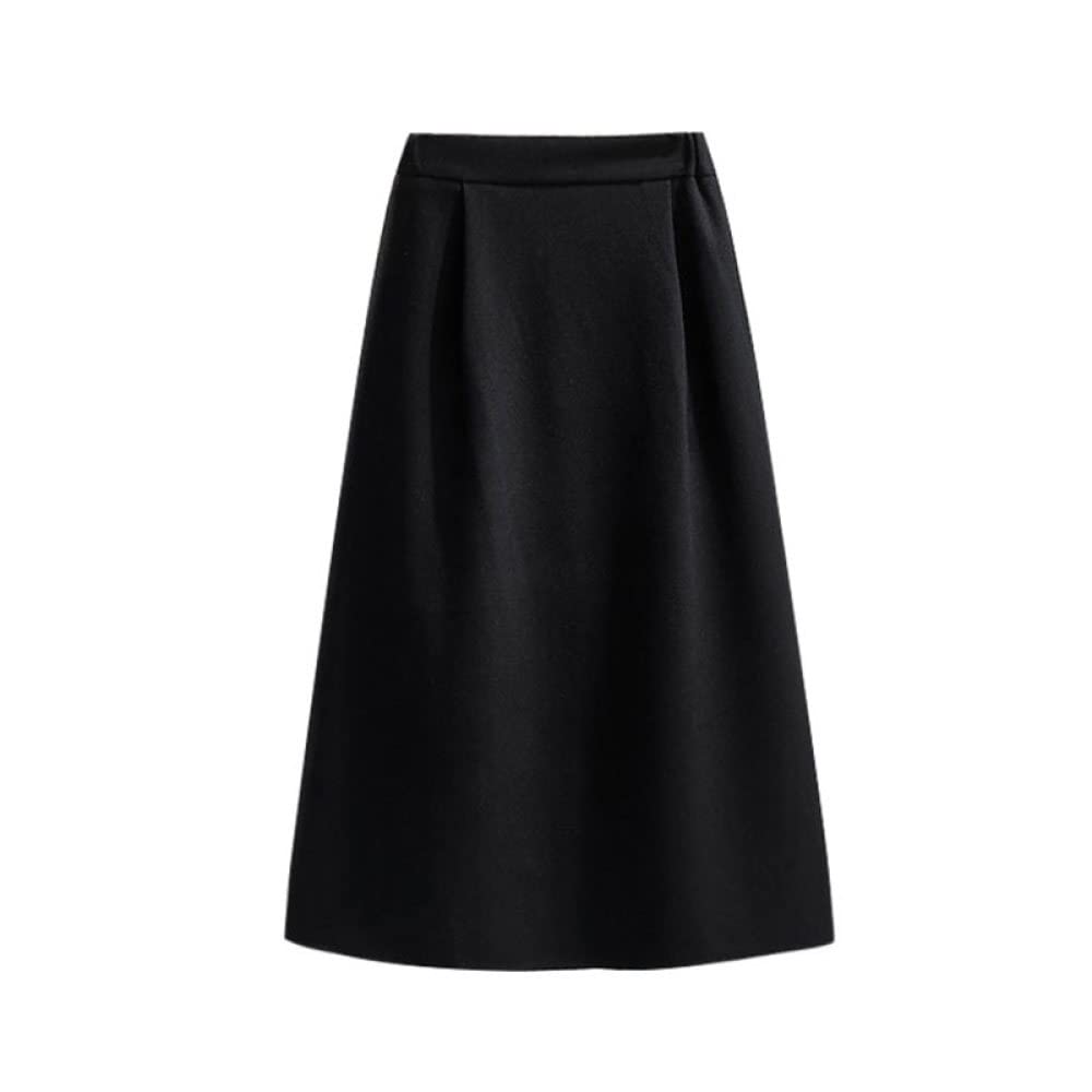 Gonne Lunghe Invernali, Plus Size Gonna Invernale Nera Vita Elasticizzata Gonna Elegante A Vita Alta Gonne Casual in Lana Calda per Donna Midi Gonna A Trapezio Grande Pendolo