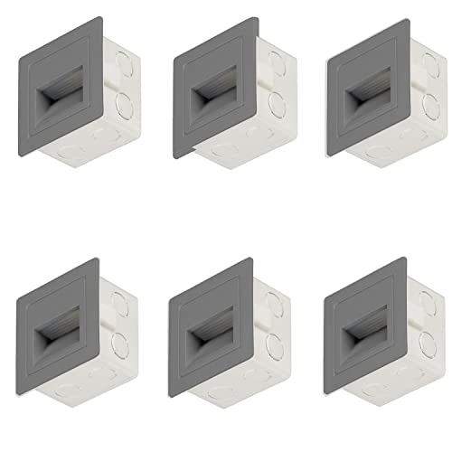 Popp® Pack x6 Baliza LED 3W con Caja empotrable Luz neutra 4000K 300LM IP65 220V Aluminio Gris cuadrado Interior Exterior Luz de escalera, lámpara de pared (Gris Cuadrado 4000K)