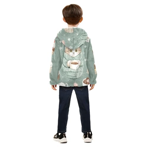 Cute Cat Wrapped in Blanket Girls Fleece Jacket Girls Fall Jacket Girls Zip Up Hoodie Girls Sherpa Jacket 2-10T4