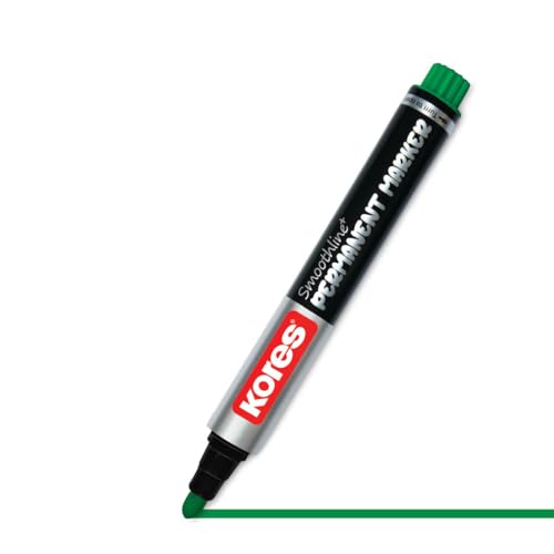Image of Kores Smoothline+ Permanent Marker Pen, Green | Pack of 10 | Bold, Fade-Resistant & Quick-Dry Ink | Long-Lasting, Non-Toxic, Smooth Writing for Office, School & Home |