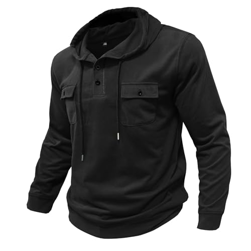Mens Thin Hoodies Sweatshirt Button Up Drawstring Pullover Hooded Lightweight Long Sleeve Casual Tops with Pocket3