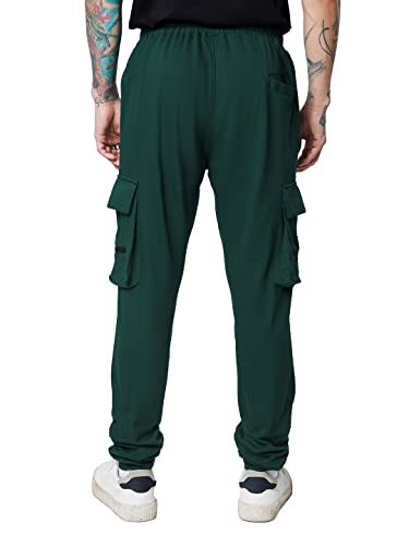 Image of The Souled Store| Solids: Jasper Green Mens and Boys Joggers|Regular fit Solid| 80% Cotton 20% Polyester Green Color Men Cargo Joggers