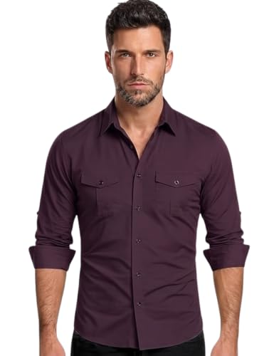 Image of Men's Double Flap Pocket | Regular Fit | Solid Spread Collar | Versatile Everyday Office Wear Comfortable |Stylish Design | Shirt