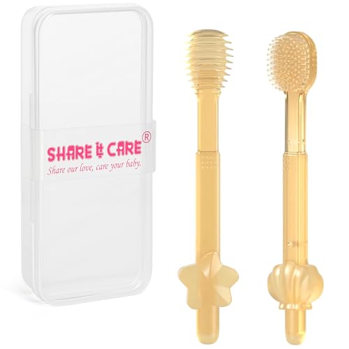 SHARE&CARE Valentines Day Gifts Baby Toothbrush and Baby Tongue Cleaner for Toddler Oral Care, Valentine's Festive Soft Silicone Toothbrush, Women Gift for Mom, Wife,Her
