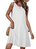 JOLIGAL Womens Summer Dresses Casual Sleeveless Tshirt Sundress Beach Cover Up with Pockets Loose Tank Dress(White, M)