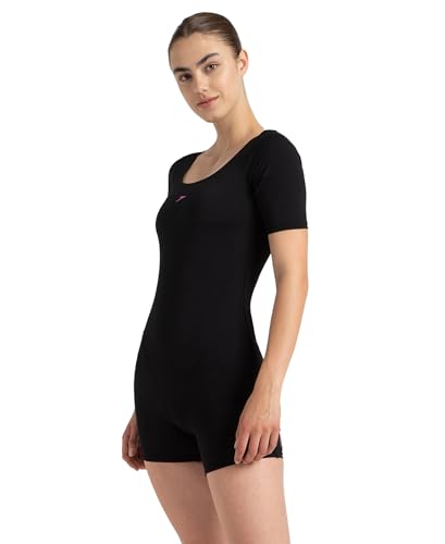 Image of Speedo Women's Endurance+ Sleeved Myrtle U-Back Legsuit Swimming Costume Swimwear | 100% Chlorine Resistant | UPF 40+ Sun Protection | Quick Drying | Removable Bra Pads