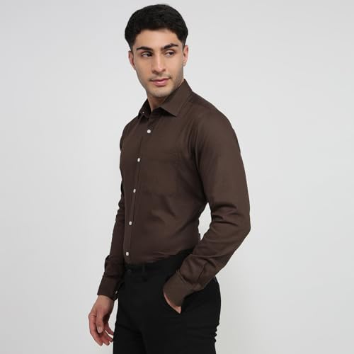 Image of Raymond Men Slim Fit Solid Pattern Pure Cotton Semi Cutaway Collar Full Sleeve Formal Shirt