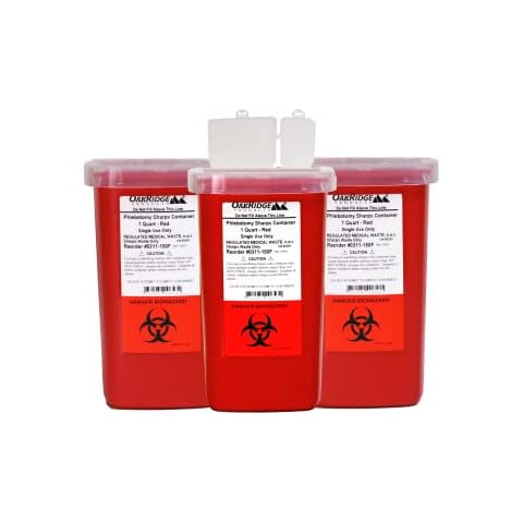 OakRidge Products 1 Quart Größe (Packung mit 3) | Sharps Container mit Flip-Deckel | für Diabetiker klein rot Cover