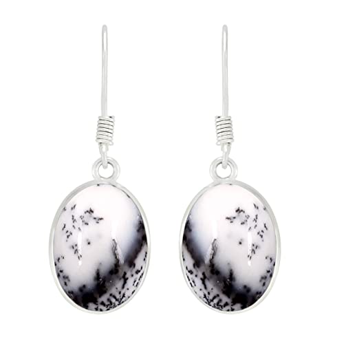 Boucles d'oreilles pendantes en argent 925 fait main et pierre ovale