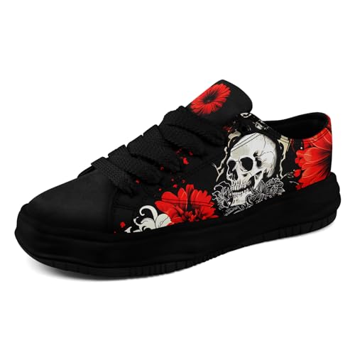 Gothic Skull Canvas Sneakers Unisex Lace-Up Punk Shoes for Streetwear, Casual Walking or Halloween