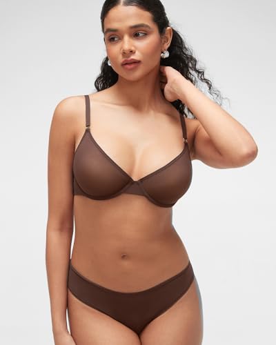 Image of INLYRIC Women's Cosnufy Sheer Balconette Bra Demi Unlined Plunge Mesh See Through Sexy Bras Underwire