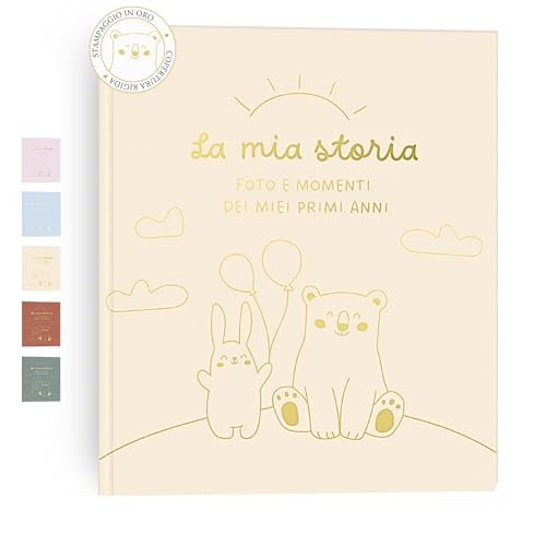 HuBorns - Album Nascita Bambina e Bambino per Incollare Foto e Scritte con +50 Pagine e Adesivi, Album Fotografico Neonato per il Primo Anno fino a 5 Anni, Ideale per Regalo Nascita Bimba e Bimbo