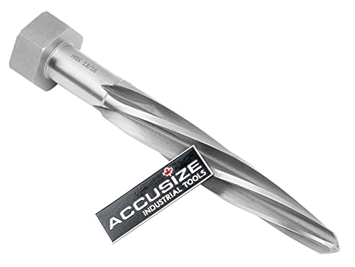 Accusize Industrial Tools H.S.S. Aligning Reamer - 13/16'' Diameter, 5'' Flute Length, 7'' OAL, Hex Shank, Spiral Flute, 0523-6035
