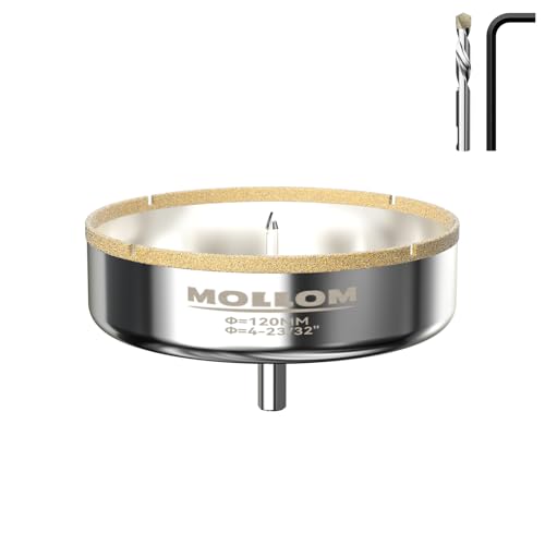 Image of MOLLOM 4-23 /32 inch (120mm) Diamond Hole Saw with 2 Pilot Drill Bit | Tile Hole Saw Smooth Cutting Porcelain Tiles,Ceramic,Marble,Granite