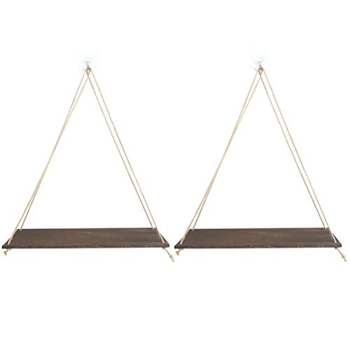 NICEXMAS 2 Juegos de Estantes para Macetas Colgantes de Madera Rústicos Estantes Flotantes de Madera Flotante para Maceta Maceta para Sala de Estar Dormitorio Tamaño S (Café)