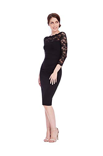 Goddiva Robe midi avec encolure festonnée en dentelle - Noir - 36