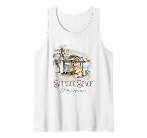 Bulabog Beach Tiki Bar Acuarela Diseño - Filipinas Camiseta sin Mangas