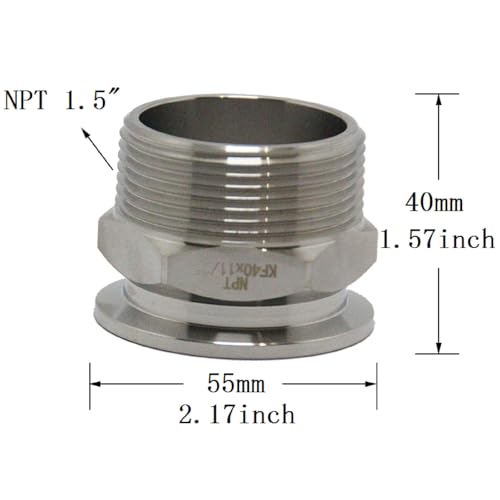 Image of SS304 KF40 NPT Male Adaptor thread 1.5 inch NW40 KF Male coupling ISO-KF40 X NPT 1.5 inch