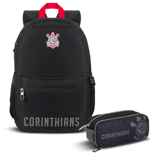 Kit Mochila de Costas Escolar Estojo Duplo Corinthians Timão