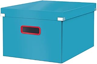 Leitz Click & Store Medium Storage Box, Foldable A4 File Box with Lid, Premium Strong Cardboard Container for Home/Office Filing, Cosy Range, Calm Blue, 53480061