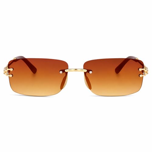 Dervin UV Protected Retro Rectangular Sunglasses Brown - Image 3