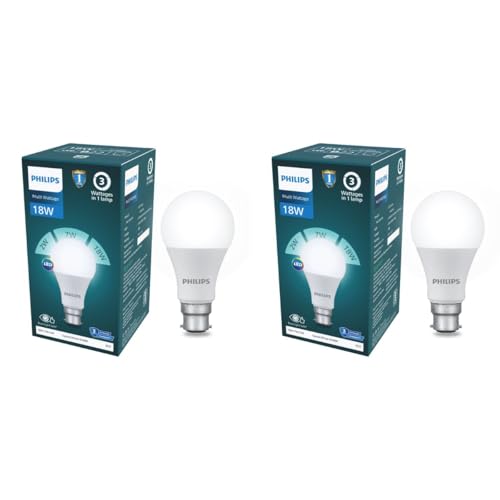 Philips 18W Dimmable LED Bulb | Cool White 6500K | B22 Base | Adjustable Brightness LED Light | Energy Efficient & Versatile Lighting | Pack of 2