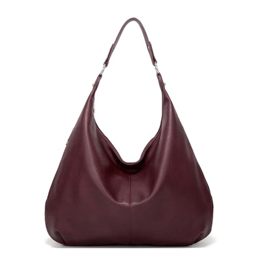 Blisfulady Bolsas femininas Slouchy Hobo de designer de couro vegano macio bolsas de ombro femininas alça superior bolsa de mão despojada, Vinho tinto