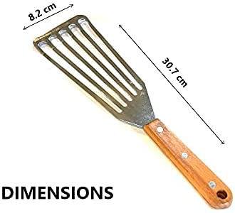 Image of Fish Spatula Turner, Smooth Solid Wood Handle Fish Turner, Stainless Steel Slotted Spatula (Pack of 1)