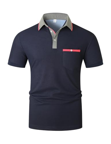 KUNJLELP Polo à Manches Courtes pour Homme Casual Basic Tennis Golf Polos Col Contrasté T-Shirt...