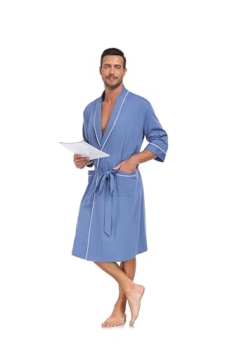 Image of COLORFULLEAF 100% Cotton Men's Bathrobes Summer Kimono Short Sleeve Lightweight Soft Breathable Spa Robe for Men