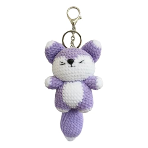 Wikorunwa Crochet Keychain Cute Fox Keychain Knitted Bag Purse Backpack Charms for Women Girls Cute Kawaii Accessories Handmade Gift(purple)