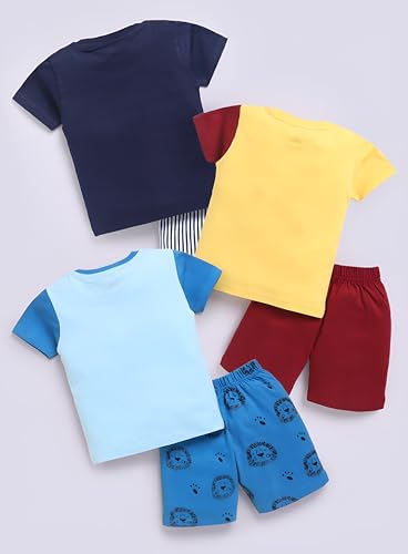 Image of Toonyport Boys Summer 3 Packs Of T-shirts and Shorts Combo Set (Multicolors)